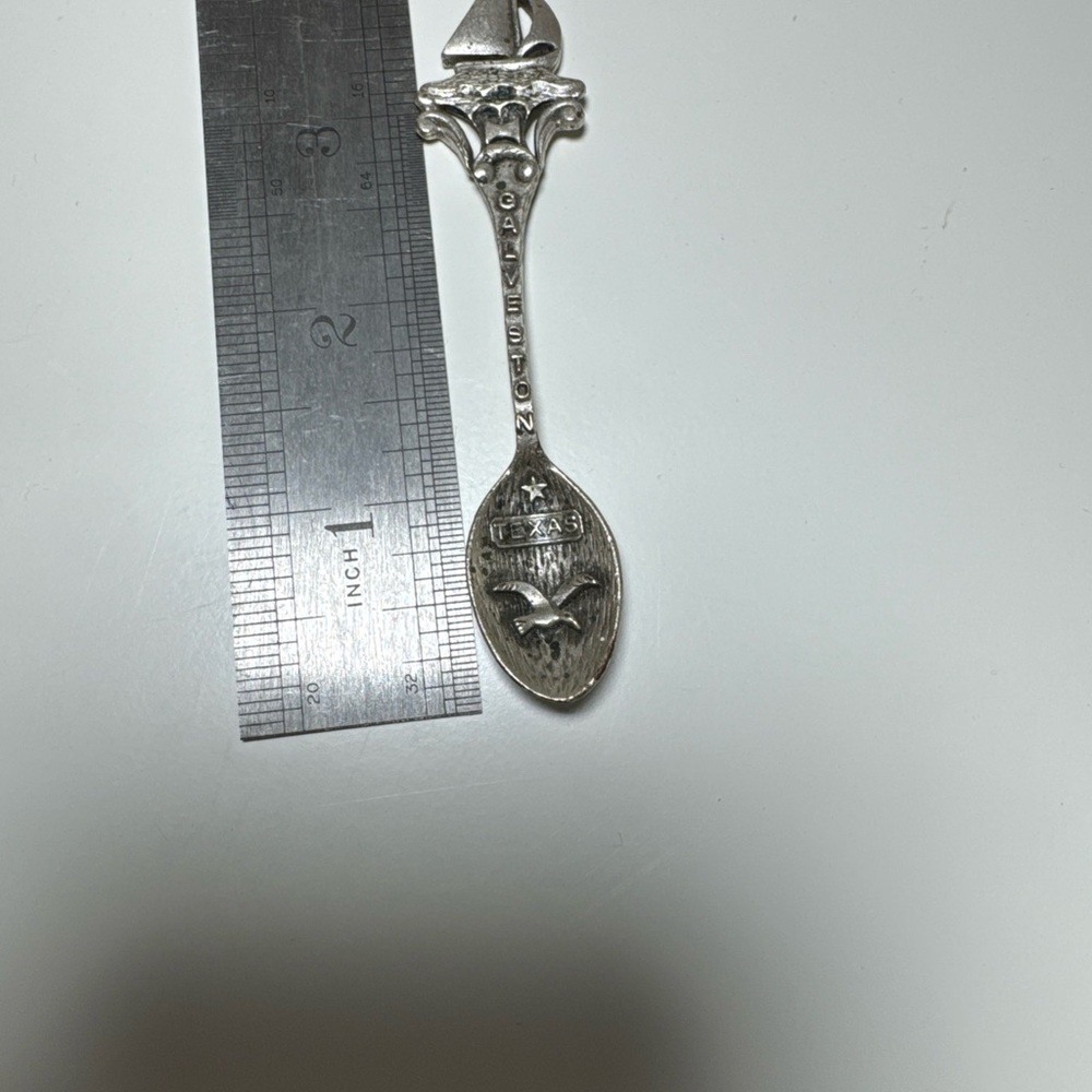 Vintage Galveston Texas Souvenir Spoon Sailboat Finial Seagull Lone Star 3.5"